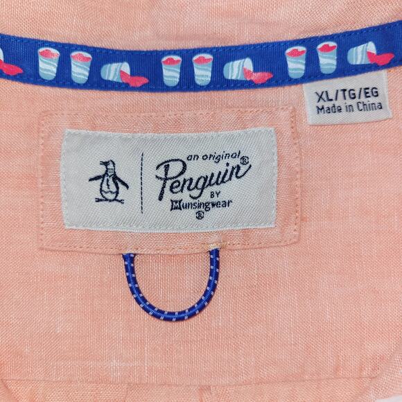 An Original Penguin Linen Button Down Shirt Men XL Salmon Classic Coastal Preppy - Picture 8 of 11